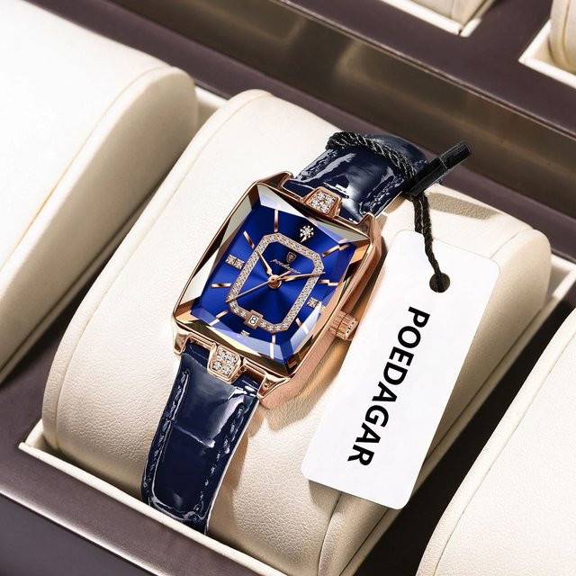 POEDAGAR Armbanduhr, Quarz, Leder, Blau, Roségold, Damen - Bild 1