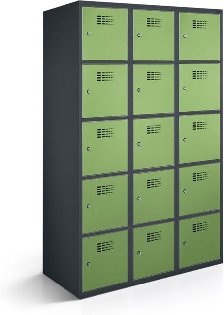 rotstahl Fächerschrank mit 15 Fächern in Hellgrün und anthrazitgrauem Korpus, B/T/H: 90 x 50 x 180 cm - Bild 1
