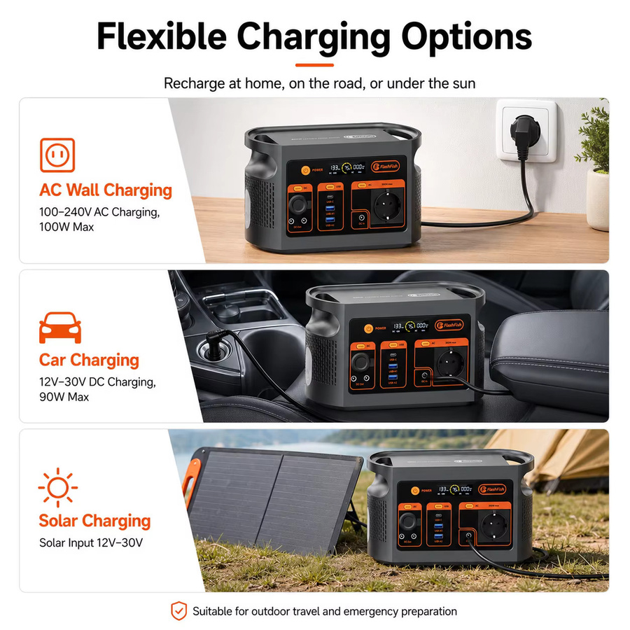 Tragbare Powerstation FlashFish E103 in Schwarz mit 300W, 179,2Wh, Reine Sinuswelle, 230V und 60W PD für Camping, Reisen und Notfälle - Bild 4