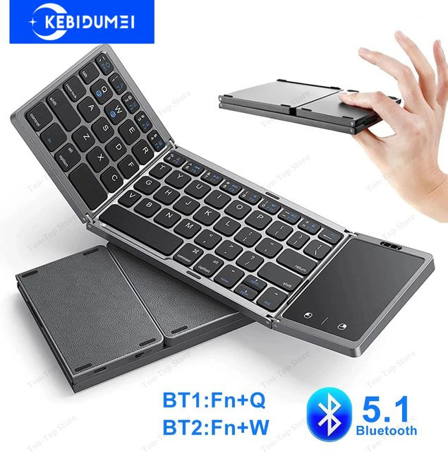Kebidumei Faltbare Bluetooth 5.1 Mini-Tastatur mit Touchpad in Schwarz für Windows, Android und iOS - Bild 1