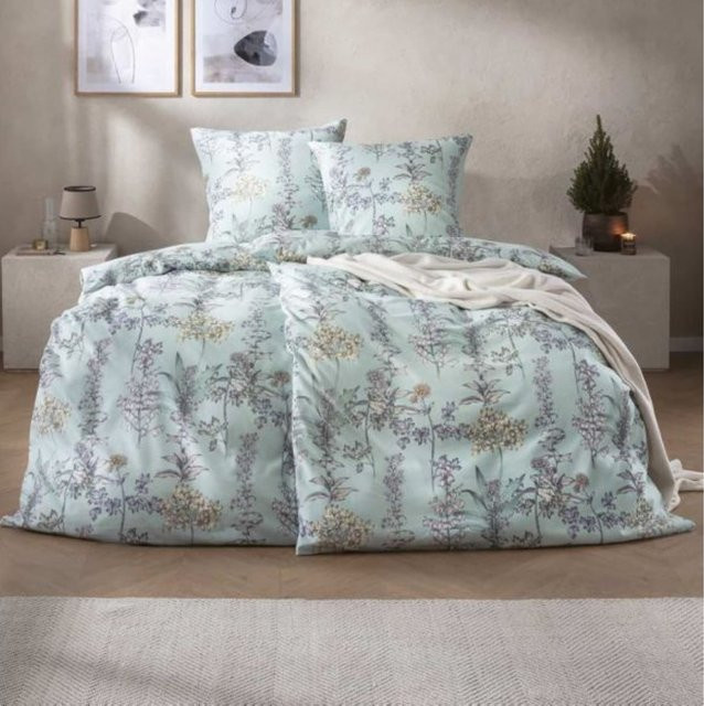 Estella Bettwäsche Appiano aus Flanell in Blau mit floralem Design für Erwachsene - Bild 1