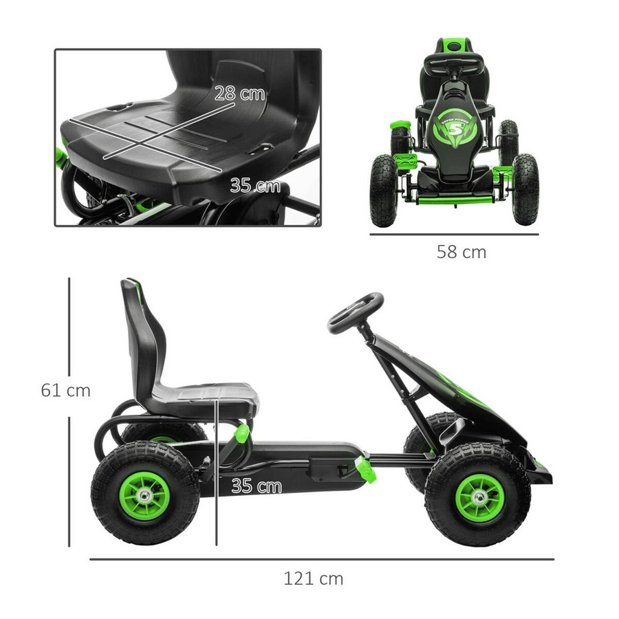 HOMCOM Gokart Kinderfahrzeug mit Pedal ab 5 Jahren grün-schwarz - Bild 4