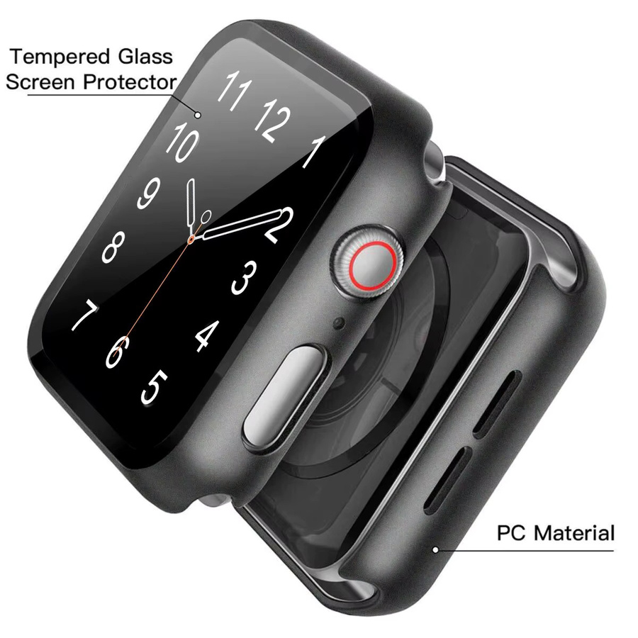 Gehärtete Glasfolie + PC-Schutzhülle für Apple iWatch-Serie, Schwarz, Unisex - Bild 6