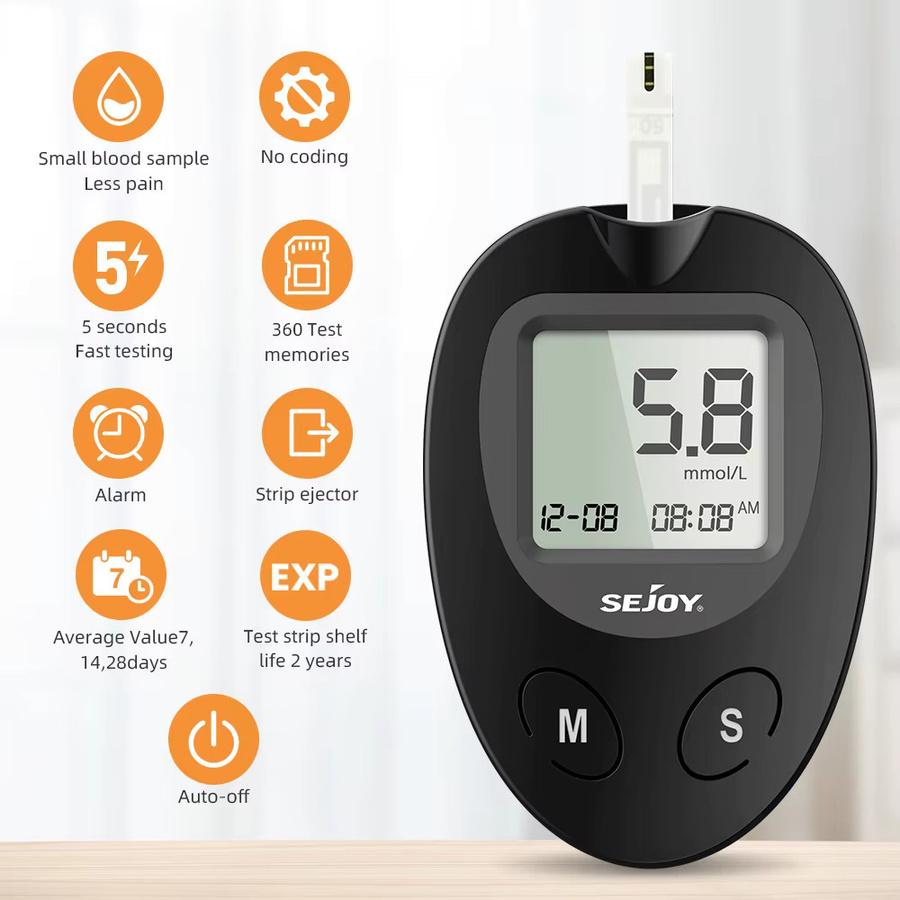 SEJOY Blutzuckermessgerät Komplett-Set in Beige mit 50 Teststreifen für Diabetes-Messungen - Bild 2