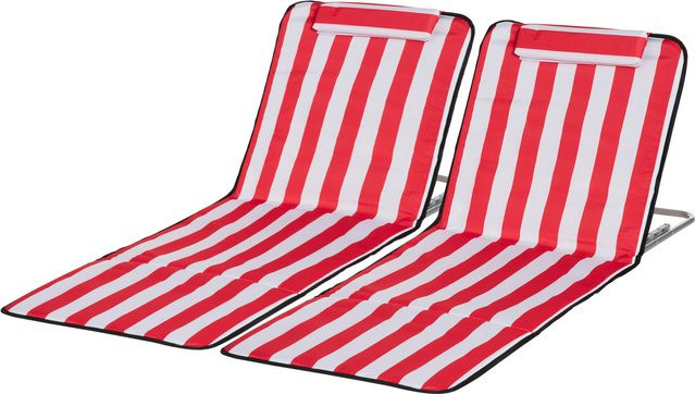 Outsunny Set 2 Faltbare Strandliegen mit verstellbarer Rückenlehne und Kopfstütze, Rot-Weiß gestreift, B/H/T: 124 x 35-45 x 53 cm - Bild 1