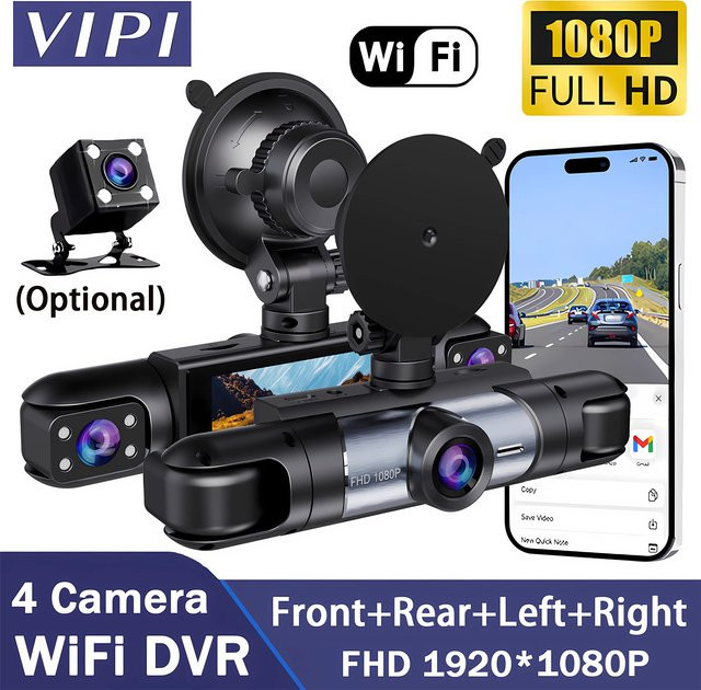 MYOLSD 4-Kanal WiFi Dashcam Full HD 1080P Autokamera mit Nachtsicht in Schwarz - Bild 1