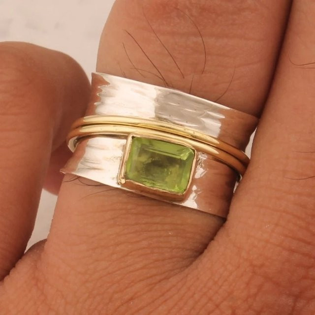 YoYo Ring, silberfarben, grüner synthetischer Zirkonia, Damen - Bild 1