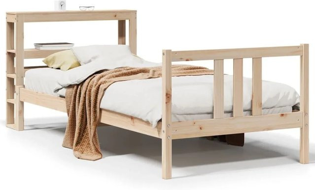 vidaXL Einzelbettgestell aus Massivholz mit Kopfteil und Seitenfächern in Weiß, B/T/H: 90 x 190 x 96 cm - Bild 1