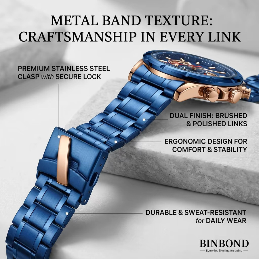 BINBOND Chronograph, Quarz, Edelstahl, Blau, Herren - Bild 5