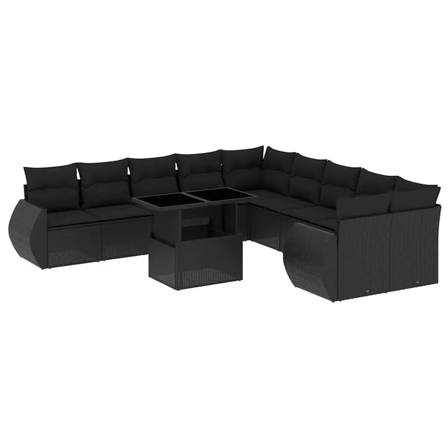vidaXL 11-tlg. Garten-Sofagarnitur in L-Form aus schwarzem Poly-Rattan mit Kissen und pulverbeschichtetem Stahlgestell - Bild 2