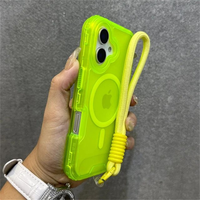 Luxus Armor Matt MagSafe Handyhülle mit buntem Handgelenkband Lanyard für iPhone 11 bis 16 Pro Max, stoßfeste Schutzhülle in Multicolor und Grün - Bild 1