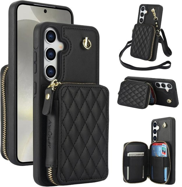 Samsung Crossbody-Handgelenkgurt-Hülle mit Brieftasche und Kartenhalter für Galaxy S25 Ultra S24 FE S23 S22 Plus A14 A54 A15 A35 A55 in Schwarz - Bild 1