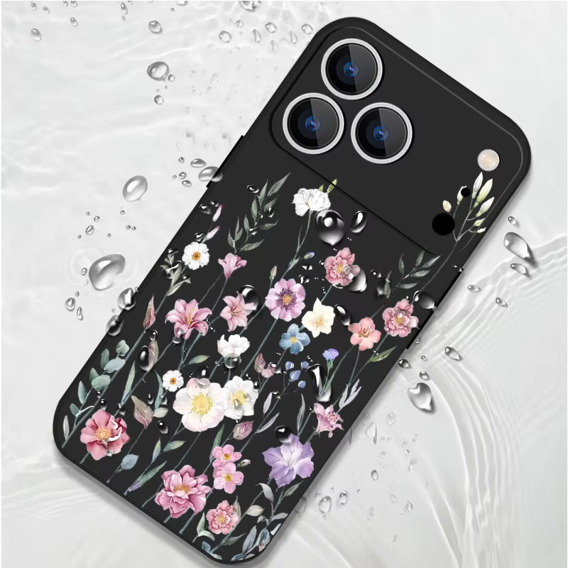 YISHANGOU Silikon-Handyhülle mit rosa Blumenmuster für iPhone 16 15 14 13 12 11 Pro Max – Stoßfeste weiche TPU Schutzhülle in Pink und Purple - Bild 1