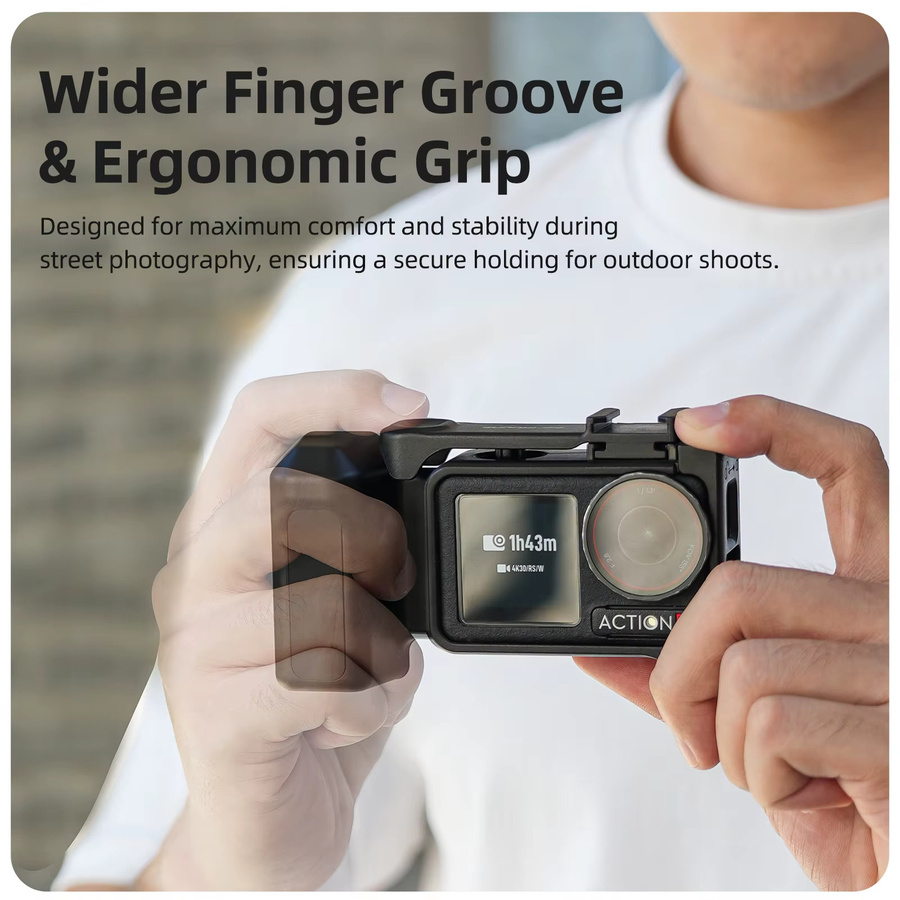 DJI Straße Grip Halter für DJI Action 3, 4 und 5 Pro Action Kameras in Schwarz mit Kaltgewindeschuh für Vlog Zubehör - Bild 3