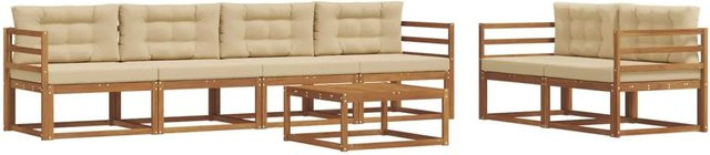 vidaXL Outdoor-Sofagarnitur aus massivem Akazienholz mit Tisch und Kissen in Natur und Beige - Bild 1