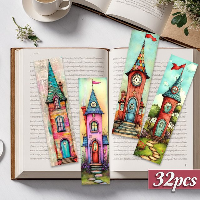 32 Stück Fantasy-Glockenturm-Lesezeichen aus Papier in Multicolour für Schule und Lehrergeschenke - Bild 1