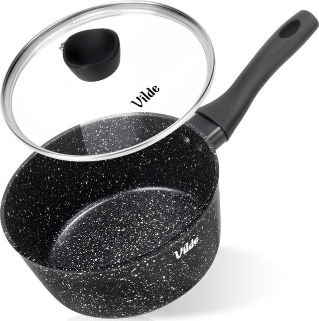 Vilde Granitika Kochtopf mit Glasdeckel, Schwarz, 1,1 l, Durchmesser: 16 cm - Bild 1