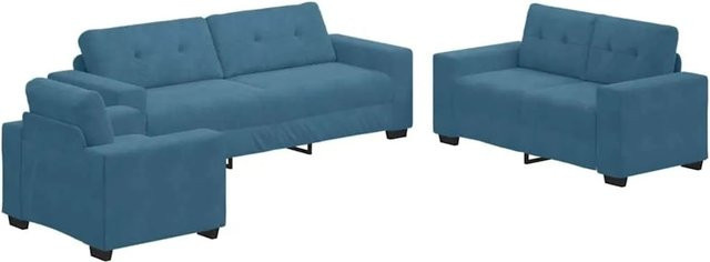 vidaXL Sofa Set 3-teilig Blau Samt mit 3-Sitzer Sofa, 2-Sitzer Sofa und Sessel B/T/H: 221 x 80 x 80 cm - Bild 1