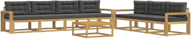 vidaXL Outdoor-Sofagarnitur aus Akazienholz mit Kissen in Anthrazit und Weiß - Bild 1
