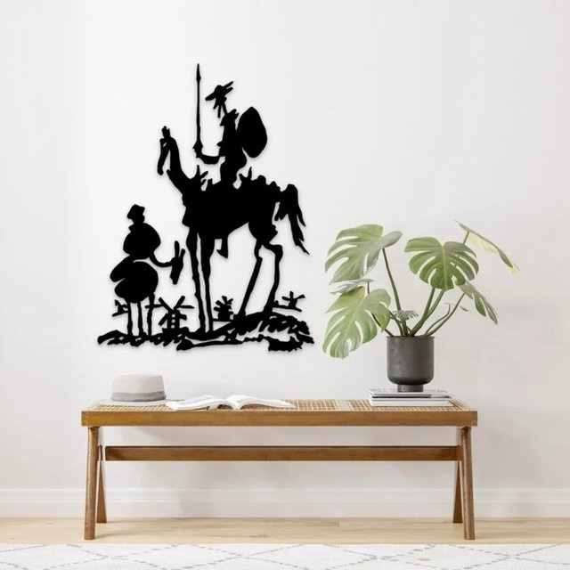 CIFBUY Wandkunst Don Quijote im Picasso-Stil aus Metall in Schwarz als abstrakte literarische Dekoration - Bild 1