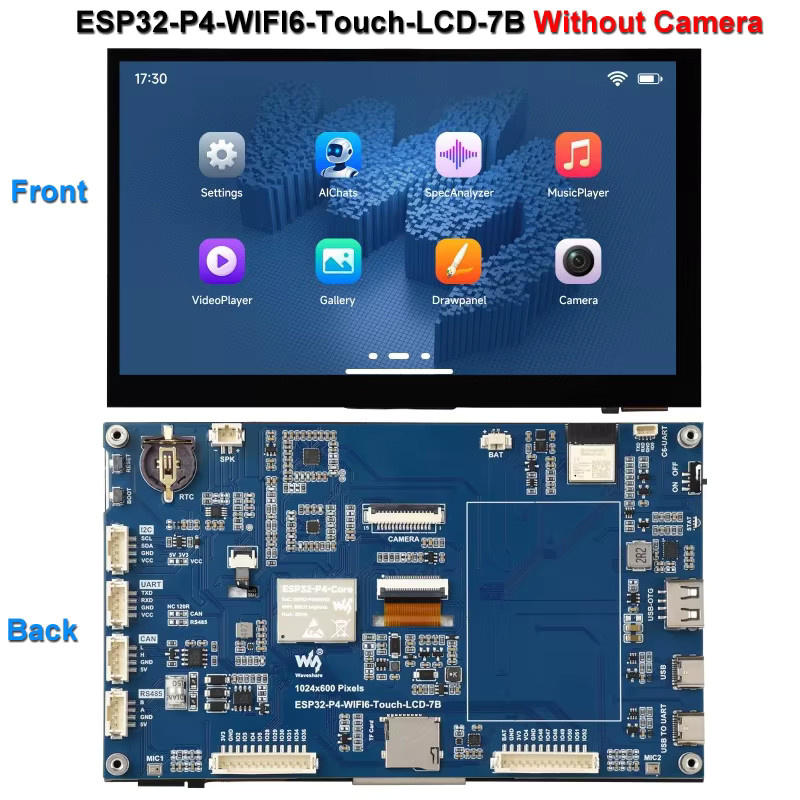 Waveshare ESP32-P4 WIFI6 7-Zoll IPS Touchscreen-Display Entwicklungsboard mit ESP32-C6 und OV5647 Kamera in Schwarz - Bild 2