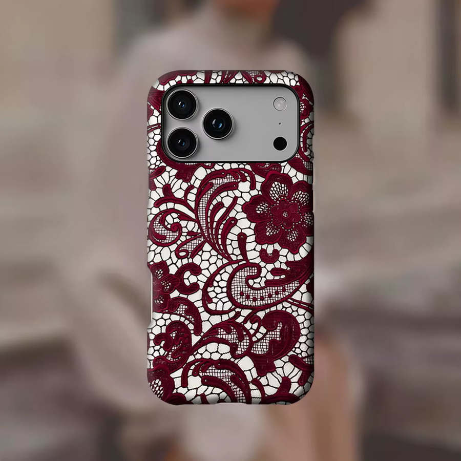 Potdemiel Crimson Lace Floral Handyhülle für iPhone 17 16 15 14 13 Pro Max Plus mit Magnetfunktion in Rot - Bild 3