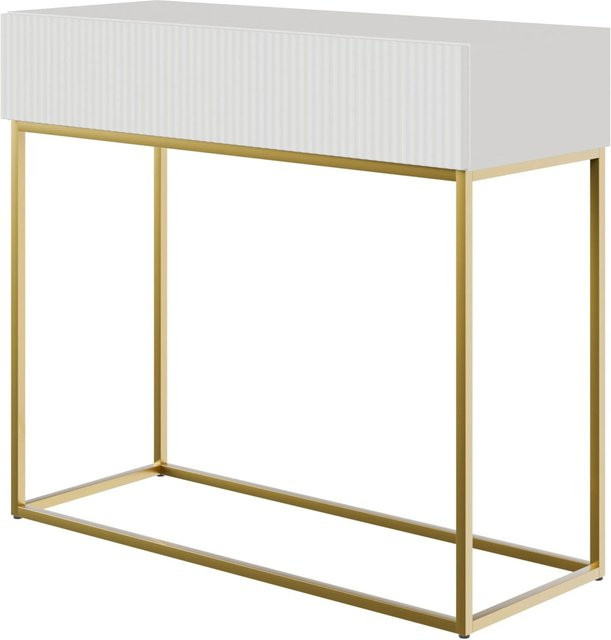 Selsey Veldio Konsolentisch mit Lamellenfront und Schublade in Weiß und Gold, Breite: 90 cm - Bild 1