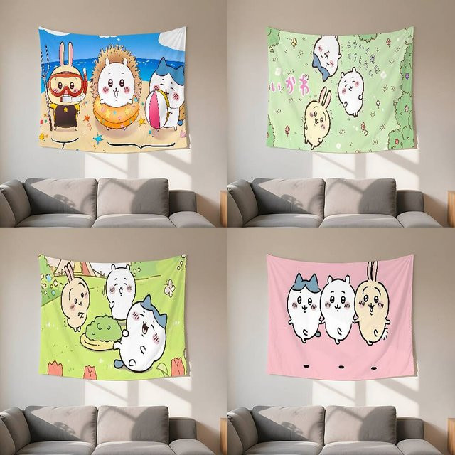 Kawaii C-Chiikawa Wandteppich mit Tiermotiv in Mehrfarbig, rechteckiger Textil-Wandbehang - Bild 1
