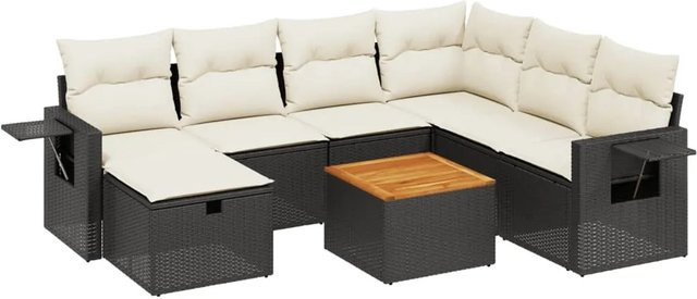 vidaXL 8-tlg Garten-Sofagarnitur in L-Form aus Poly Rattan und Metall mit Kissen in Schwarz und Weiß - Bild 1