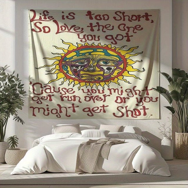 VIKAMA Wandteppich im American Vintage Stil mit Regenbogen und Sonne, Boho Wanddeko in Multicolour, B/H: 40 x 40 cm - Bild 1