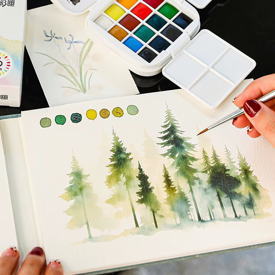 Tragbares Mini Aquarellfarben-Set mit 16 Farben, Pinsel und Palette in Multicolour für Kunst und Skizzen - Bild 2