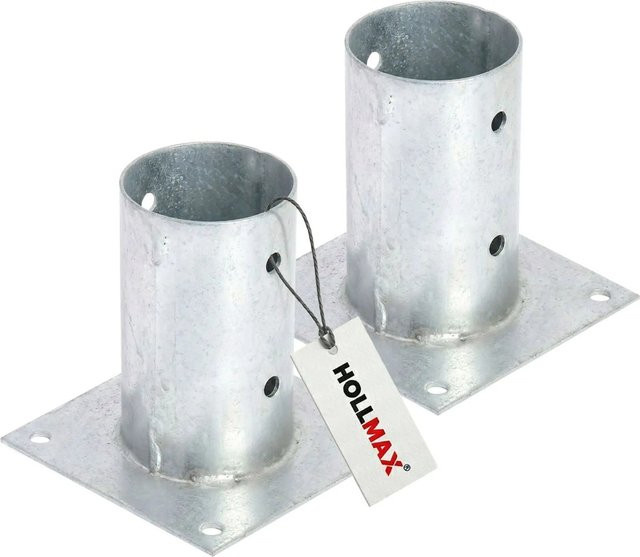 HOLLMAX Pfostenträger Aufschraubhülse für Rundholzpfosten, 2 Stück, Verzinkt, Silber, 80 mm - Bild 1