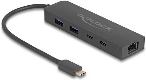 Delock USB-C Dockingstation 64110 in Schwarz mit Ethernet/LAN und USB-Anschlüssen - Bild 1