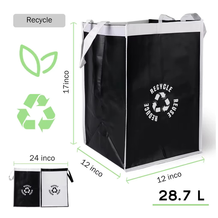 Untior 2er-Pack Recyclingbeutel aus Stoff in Weiß und Schwarz mit Griff und Sortier-Organizer, Fassungsvermögen: 28,7 l - Bild 2
