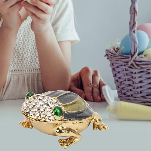 GoolRC Diamantbesetztes Frosch-Ornament aus Metall in Grau und Grün als Tischdekoration - Bild 1