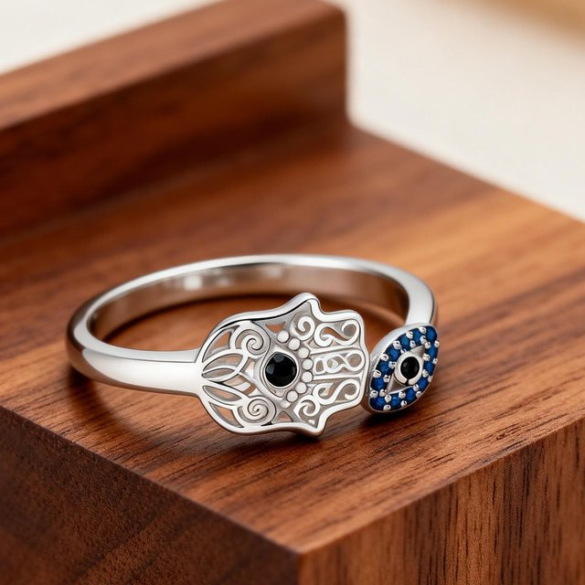 YILUOCD Ring 925 Silber, Zirkonia, Hand der Fatima, Lotus, Böser Blick - Bild 1