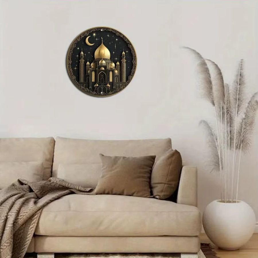 CIFBUY Islamische Vintage Ramadan Wandkunst aus Metall, runde Aluminium-Halbmond-Sterne zur Eid-Heimdekoration, B/H: 20,3 x 20,3 cm - Bild 4
