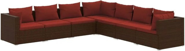 vidaXL 7-tlg. Garten-Lounge-Set aus Poly-Rattan in Braun mit Kissen und L-Form - Bild 1