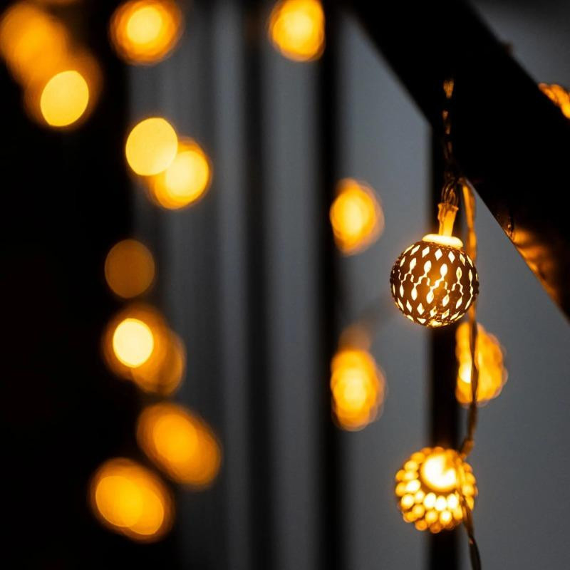 MIMIRGB Solar-Lichterkette im Boho-Stil mit 40 LED-Ball-Leuchten, Mehrfarbig, Warmweiß, 6m Länge für Außenbereich - Bild 2