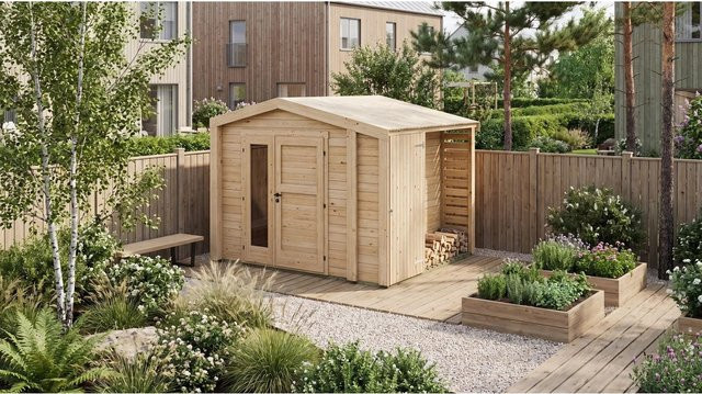 Weka Holz-Gartenhaus Killarney mit Satteldach in Natur Braun, B: 311 cm, T: 263 cm, H: 241 cm - Bild 1