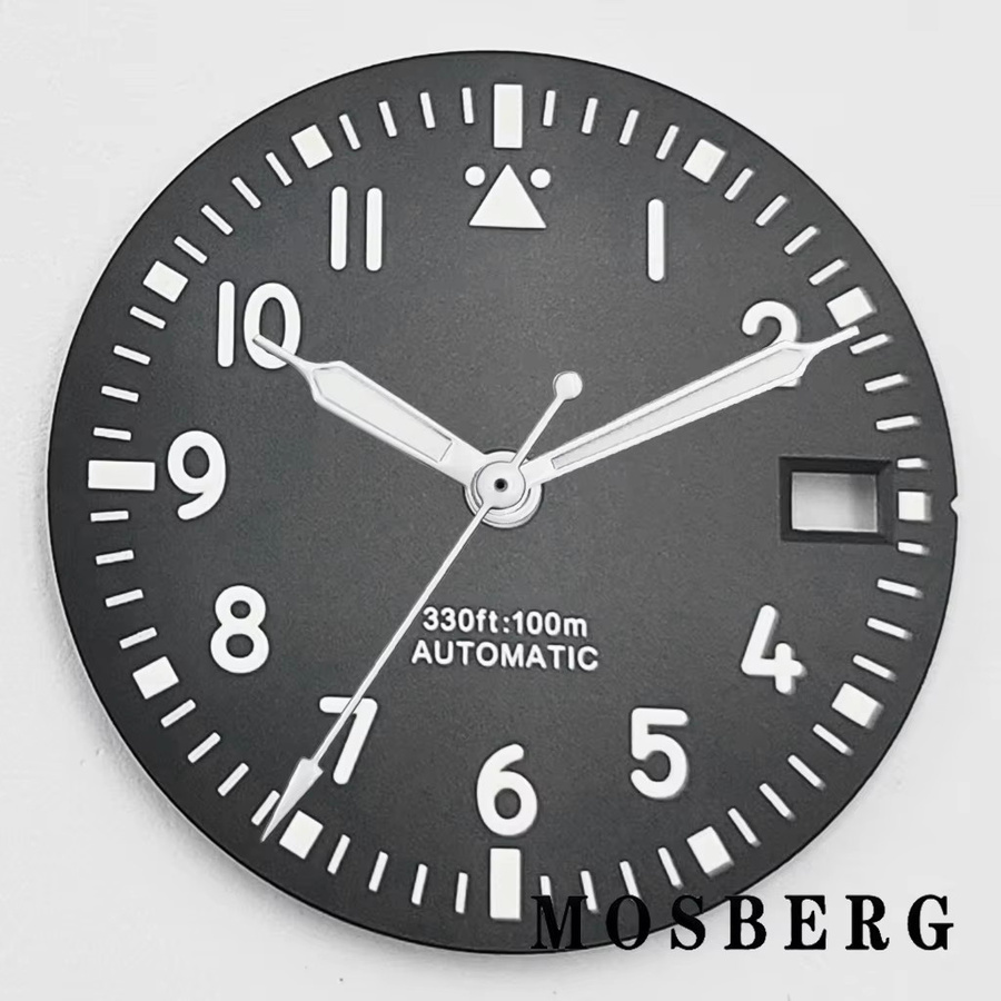 Miuksi Uhrenzifferblatt mit Zeigern, 29 mm, Schwarz/Weiß, NH35 Automatikwerk - Bild 2