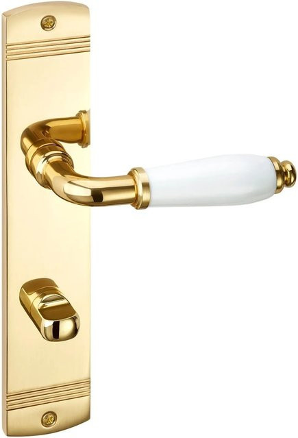 SO-TECH Türdrücker MATTEO aus Messing Poliert in Gold mit weißem Porzellan-Griff und Langschild für Bad und WC - Bild 1