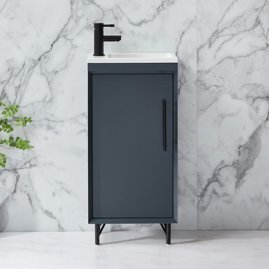 Waschtischunterschrank mit Waschbecken HudsonReed Edge in Anthrazit mit schwarzen Griffen und Soft-Close-Türen, Breite: 40 cm - Bild 1