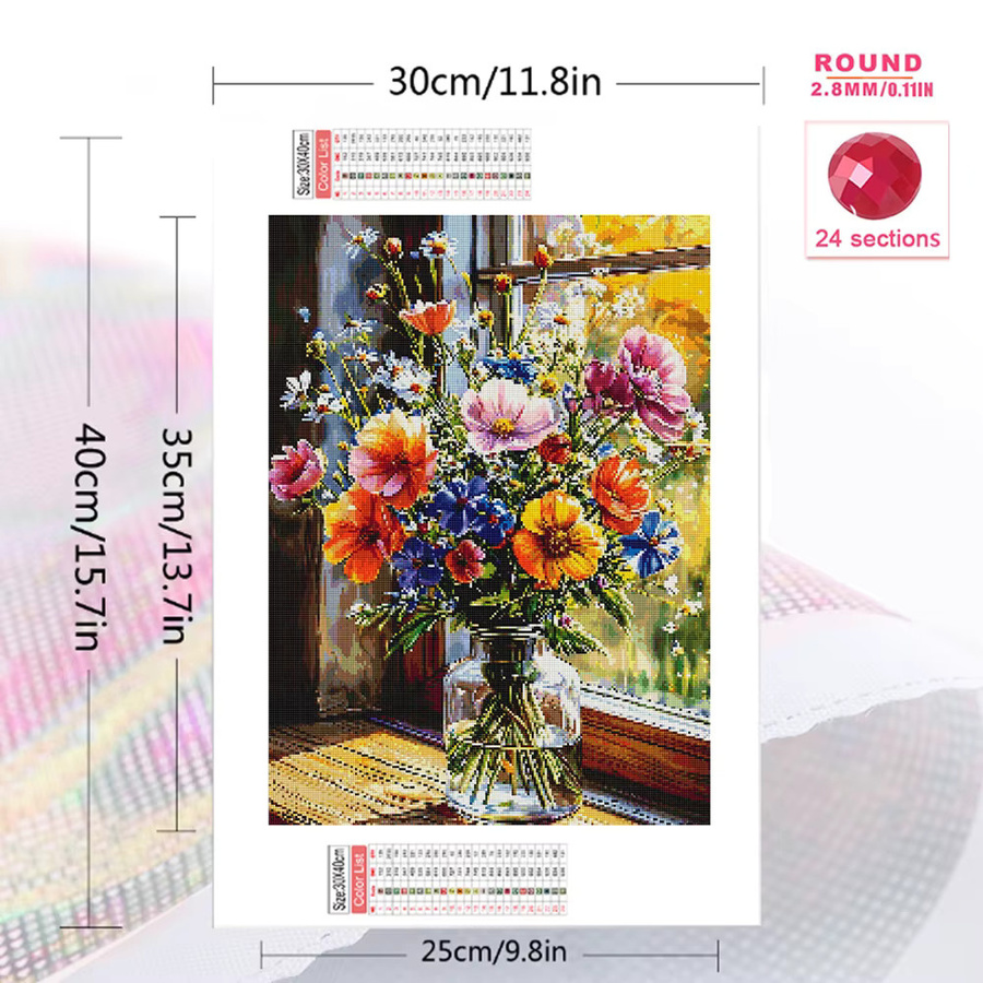 EverShine DIY Diamantgemälde Blumenmotiv in Multicolour, rundes Mosaik-Stickbild mit Blumen und Vase zur Hausdekoration - Bild 2