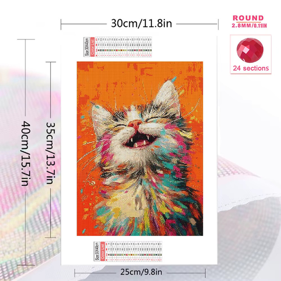 Momoart Diamantmalerei Katze DIY Acryl Mosaik Bild mit bunten Strasssteinen zur Wanddekoration B: 30,0 cm x H: 30,0 cm - Bild 2