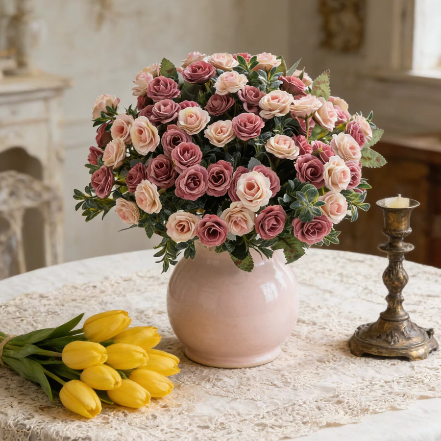 Künstliche Seidenrosen XIAOYINMO als floraler Hochzeitsstrauß in Rot und Pink für die Dekoration von Tisch, Vase oder Garten - Bild 2