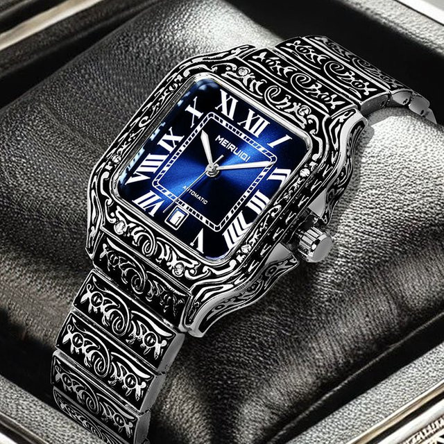 MEIRUIQI Armbanduhr Automatik, Edelstahl, Eckig, Schwarz, Herren - Bild 1