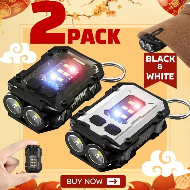 XIWANGFIRE Clip-On Mini-EDC-Taschenlampe mit COB-LED, wiederaufladbar, Schwarz - Bild 1