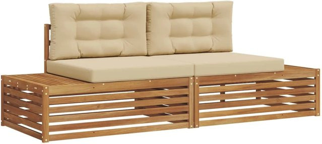 vidaXL Outdoor-Sofagarnitur 6-teilig aus Akazienholz mit Kissen in Natur und Beige - Bild 1