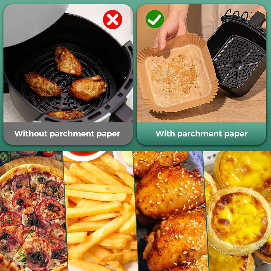 Quadratische Backpapierbögen aus Pergamentpapier für Ninja und COSORI Airfryer, braun, Breite: 20 cm - Bild 4